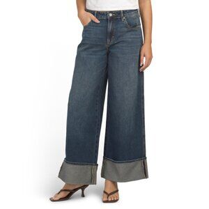 HIDDEN Dark Clean Classic Oversized Cuffed Hem Wide Leg Jeans